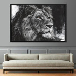 Regal Lion Monochrome Portrait - NicheCanvas