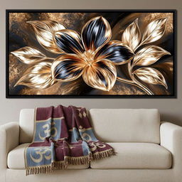 Gilded Petals Upon Liquid Shadows - NicheCanvas