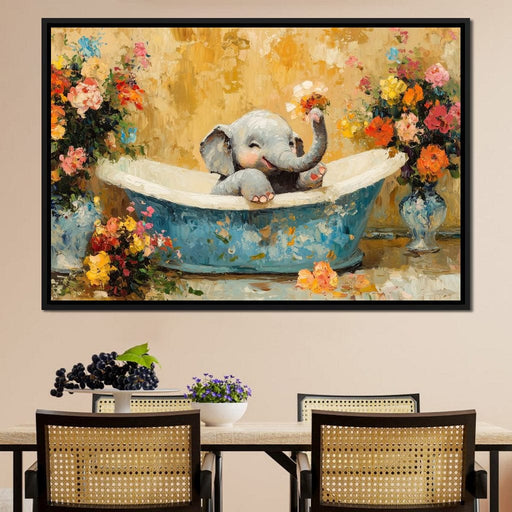 Elephant Joy in Floral Bath Canvas Print