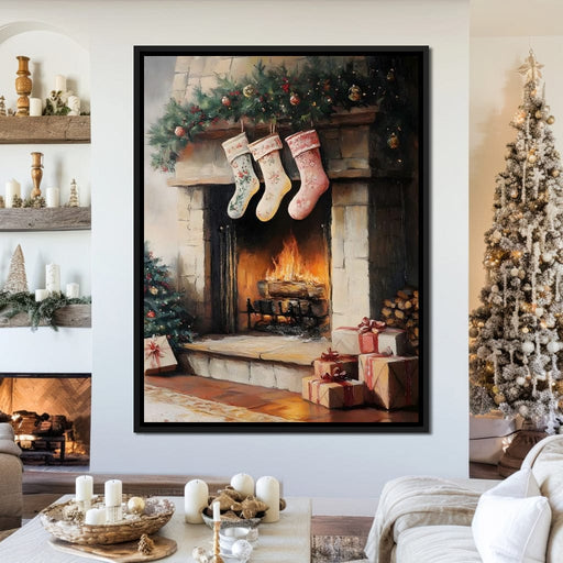 Cozy Christmas Hearth Stockings Canvas Print