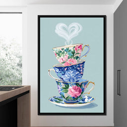 Vintage Floral Teacup Stack Delight - NicheCanvas