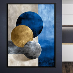 Modern Geometric Blue Gold Orbit - NicheCanvas