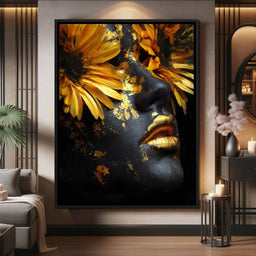 Golden Petals Midnight Muse - NicheCanvas
