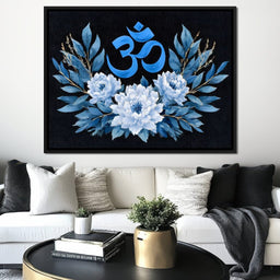 Om Blue Lotus Floral Mandala - NicheCanvas