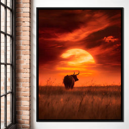 Majestic Bull Sunset Reverie - NicheCanvas