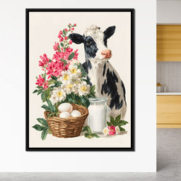 Farmhouse Cow Milk And Blooms - NicheCanvas