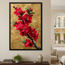Golden Sakura Blossom Branch - NicheCanvas