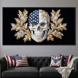 American Flag Skull Baroque Gold - NicheCanvas
