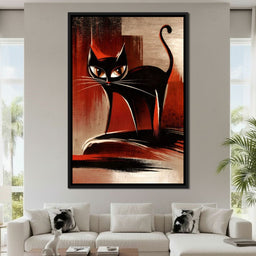 Mid Century Black Cat Stare - NicheCanvas