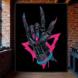 Neon Skeleton Rock Hand Sign - NicheCanvas