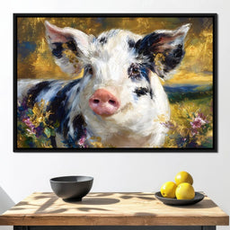 Golden Meadow Piglet Portrait - NicheCanvas