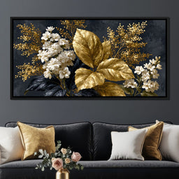 Gilded Foliage Upon Midnight Velvet - NicheCanvas