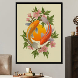 Koi Duet With Sakura Circle - NicheCanvas