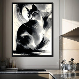 Inkbrush Noir Feline Reverie - NicheCanvas