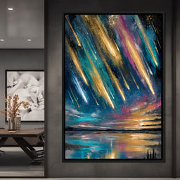 Golden Meteors Over Silent Lake - NicheCanvas