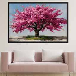 Pink Blossom Tree Oil Painting - NicheCanvas