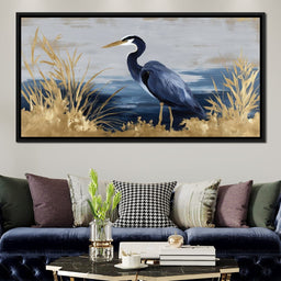 Coastal Heron Gold Reeds - NicheCanvas