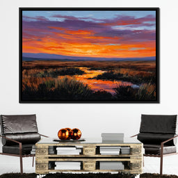 Sunset River Over Marshland - NicheCanvas