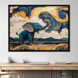 Elephant in Golden Clouds Majesty - NicheCanvas