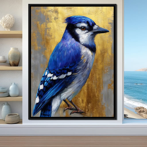 Golden Blue Jay Portrait Canvas Print