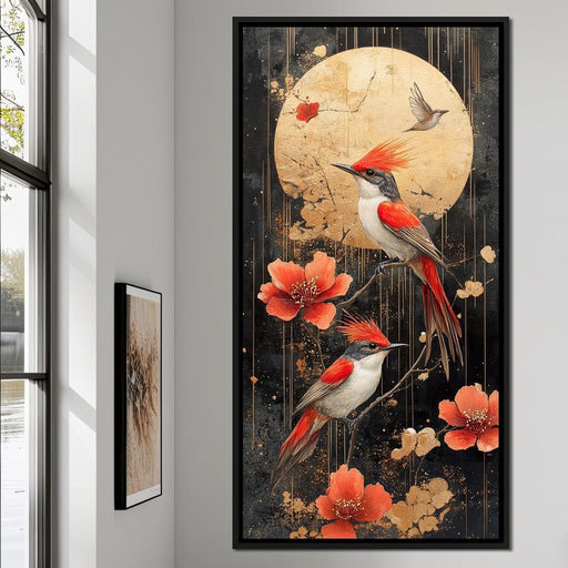 Golden Birds and Blossoms Fantasy Canvas Print