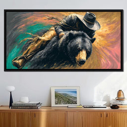 Cowboy Charge On Midnight Bear - NicheCanvas
