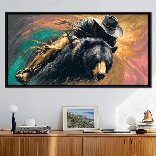 Cowboy Charge On Midnight Bear Canvas Print