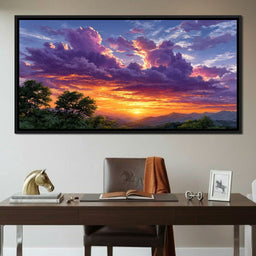 Golden Mountain Sunset Clouds Sky - NicheCanvas