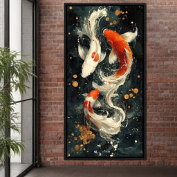 Koi Dance Under Golden Moon - NicheCanvas