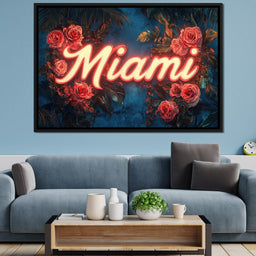 Neon Roses Miami Night Magic - NicheCanvas