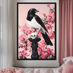 Raven on Blooming Stand - NicheCanvas