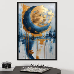 Golden Swirls on Sapphire Tides - NicheCanvas