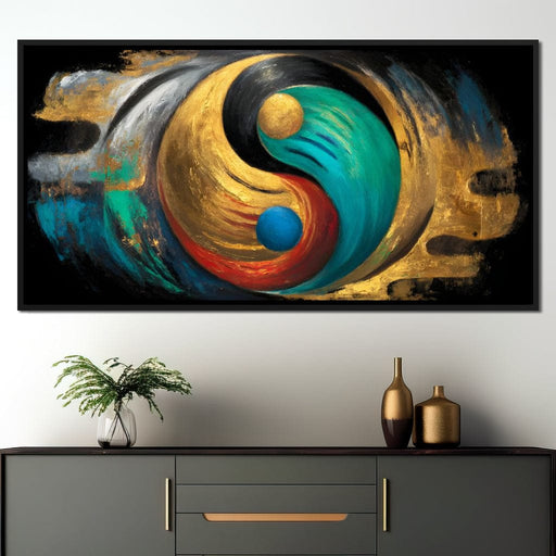 Golden Turquoise Yin Yang Flow Canvas Print