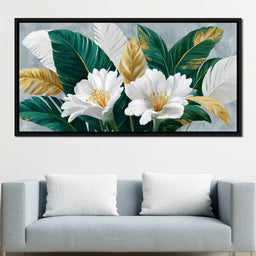 Gilded Tropical White Peony - NicheCanvas