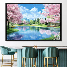 Cherry Blossom Lakeside Harmony - NicheCanvas