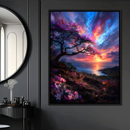 Radiant Sunset Floral Coastline - NicheCanvas