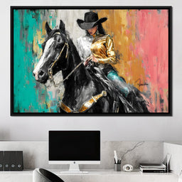 Golden Rider on Midnight Steed - NicheCanvas