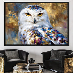 Golden Snow Owl Portrait - NicheCanvas
