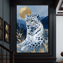 Golden Moon Snow Leopard Calm - NicheCanvas