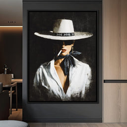 Noir Cowgirl Smoking Portrait - NicheCanvas