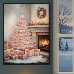 Pastel Yuletide Fireplace Glow - NicheCanvas