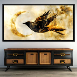 Golden Flight Under Crescent Moon - NicheCanvas