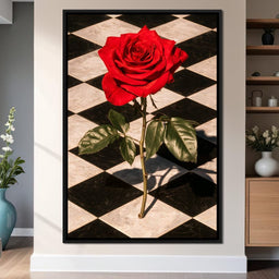 Red Rose on Checkerboard - NicheCanvas