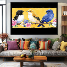 Charming Birds on Floral Branch - NicheCanvas