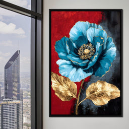 Golden Bloom on Midnight Blue - NicheCanvas