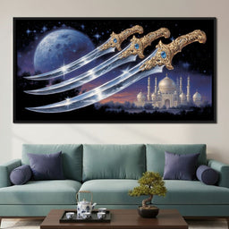 Moonlit Blades Over Golden Palace - NicheCanvas
