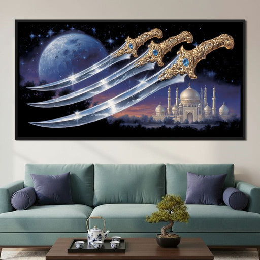 Moonlit Blades Over Golden Palace Canvas Print