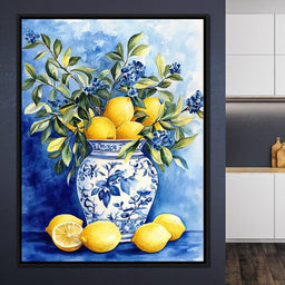 Lemon Bouquet in Porcelain Vase - Wildrose Creations - NicheCanvas