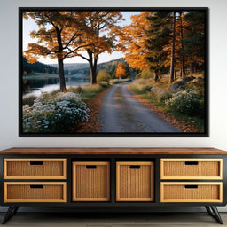 Autumn Lake Pathway Glow - NicheCanvas