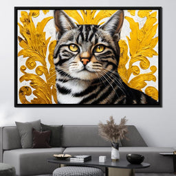 Golden Majesty Feline Portrait - NicheCanvas